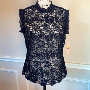 NWT 🦋Nanette Lepore Navy Lace Blouse🦋